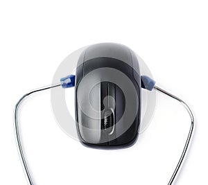 Close up view of stethoscope over isolated white background