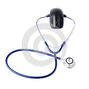 Close up view of stethoscope over isolated white background