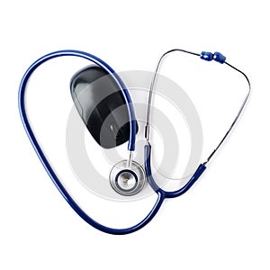 Close up view of stethoscope over isolated white background