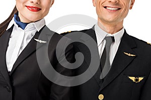 Close-up view of stewardess and pilot in uniform