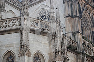 Close up view of stone old historical church facade