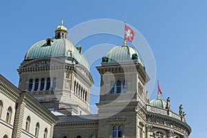 Close up view of the Swiss parliament building or Bundeshaus in Bern
