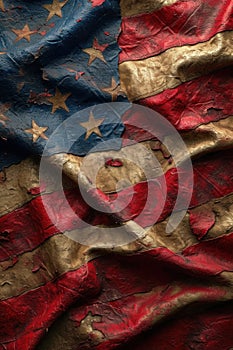 Close-Up View of the Textured American Flag With Vintage Aesthetic and Soft Lighting