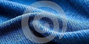 Close-up view of textured blue fabric with subtle waves and ripples. Generative AI