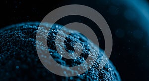 A close-up view of a textured, spherical object resembling a celestial body in