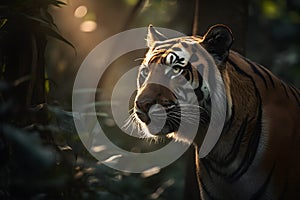 close-up view of a tiger in a jungle