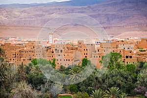Close-up view of Tinghir city in the oasis, Morocco.