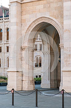 Close-up view to a dome of Hungarian Parliament building and its details, Budapest. Hungary