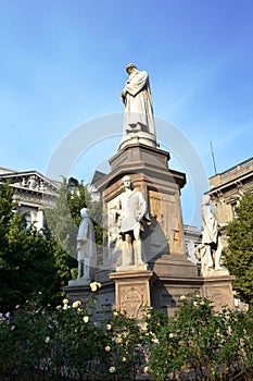 Monument of Leonardo da Vinci at Piazza della Scala square in Milan.