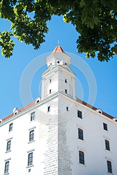 Close-up view to a tower of Bratislava castle