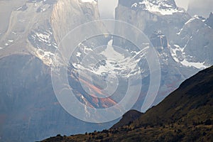 Close up view of the Torres del Paine mountains, Torres del Paine National Park, Chile