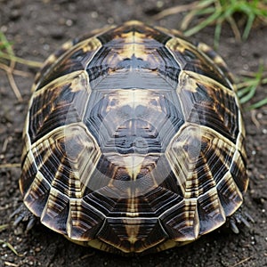 Close-up view of a tortoise shell, showcasing its intricate pattern