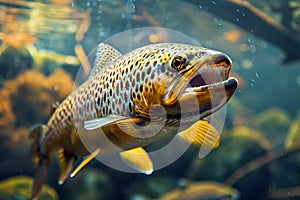 Close-up view of trout swimming in clear water.