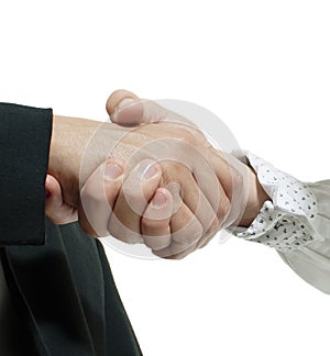 Close up view of two businessmen exchanging a hand shake of agreement