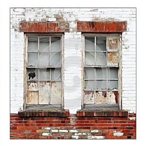 Weathered Windows in Red Brick Wall