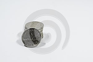 A close up view of United Arab Emirates coin with white background, fils, UAE currency, UAE coins, fils