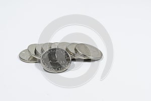 A close up view of United Arab Emirates coin with white background, fils, UAE currency, UAE coins, fils