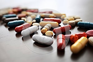 Close-Up View of a Variety of Medicinal Pills and Capsules: From Analgesics to Nutraceuticals photo