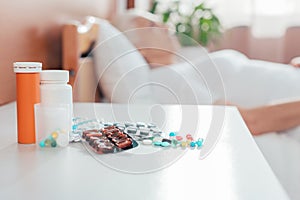 close-up view of various medicine on table