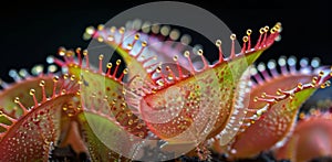 Close-Up View of Venus Flytrap Leaves With Dew Drops