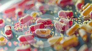 Close up view of a vibrant bacterial culture growing on agar in a laboratory setting photo