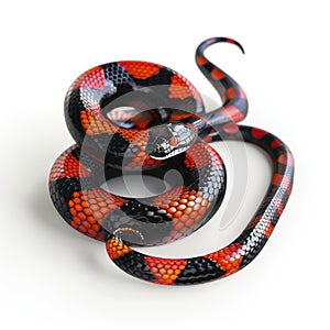 Striking Red and Black Coral Snake Coiled on White Background photo