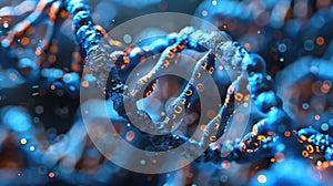 Digital DNA Strand with Binary Code on Dark Background, Future Technology