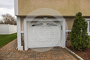 Close-up view of a villa\'s automatic garage door.