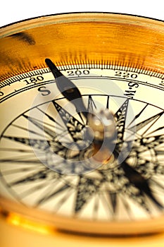 Close-up view of the vintage compass