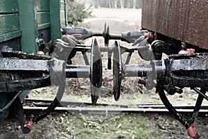 Close-up view of vintage metal train buffers photo