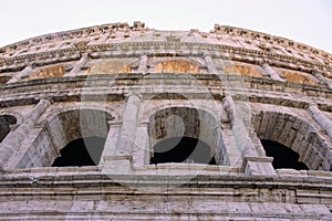 Close up view of the walls of the Collosseum
