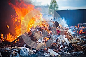 close-up view of waste being incinerated