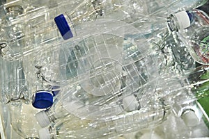 Close up view of wasted plastic bottles