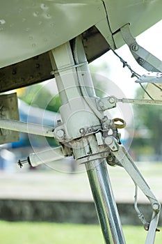 Close-up view of wheel well or landing gear of an old aircraft