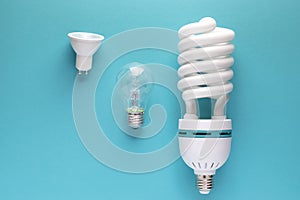 Close up view of white light bulbs