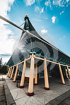 Close up view of the wooden detail of the Dungan Mosque in Karakol  Kyrgyzstan