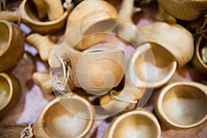 close-up view of wooden ladles in Flam Aurlandsfjord