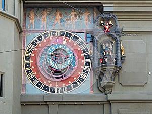 Close-up view of Zeitglockenturm or Zytglogge clock tower in Bern old town Switzerland