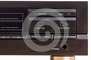 Close-Up of Vintage Audio Equipment Control Panel With Buttons and Headphone Jack