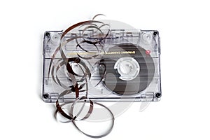 Close up of vintage audio tape cassette