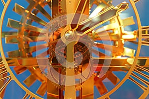 Close up of vintage clock. select focus at gears