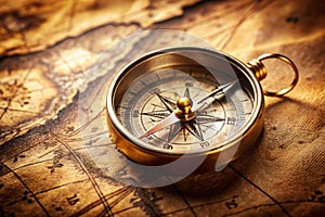 Close up view of the compass on old paper photo