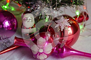 Close-up of vintage glass Christmas tree decorations
