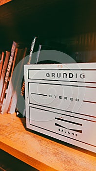 Close-up of a vintage Grundig amplifier.