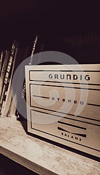 Close-up of a vintage Grundig amplifier.