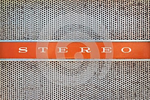 Close up of a vintage jukebox with the text stereo