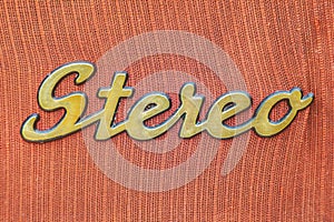 Close up of a vintage jukebox with the text stereo