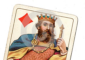 Close up of a vintage king of diamonds playing card.