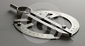 Vintage Drafting Tools: Compass and Protractor on Gray