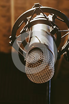 close-up of a vintage microphone